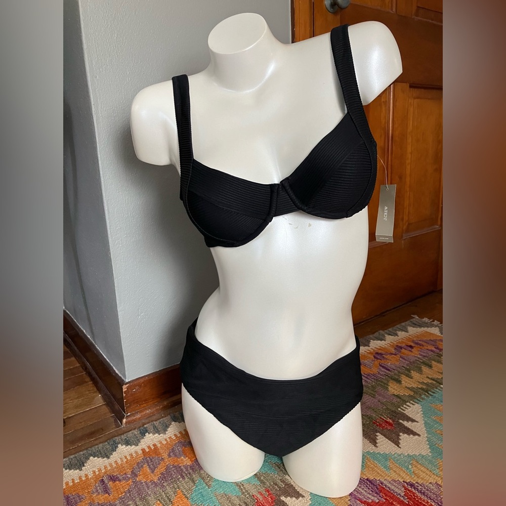 NWT J. Crew Black Ribbed Bikini Bottoms ONLY - AO826 Swim Suit Size Extra Large